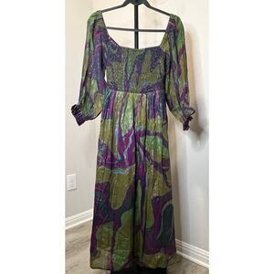 NWT Anthropologie Conditions Apply Riyana Metallic Tie Back Midi Dress XS